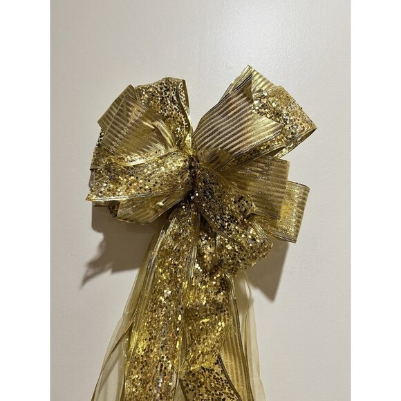 Gold Christmas Tree Bow Topper Approximately 57” Long - Picture 2 of 6